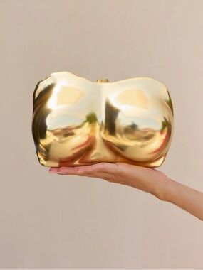 NEW Cult Gaia Reina Clutch Bust Chest Sculptural in Brushed Brass MSRP $898